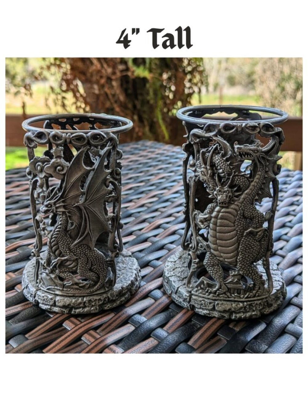 Vintage Pewter Dragon Sphere Crystal Holders Medieval Fantasy Goth Witchy Decor